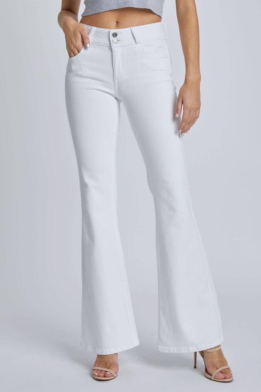 White 2 Button Mid Rise Flare Jeans